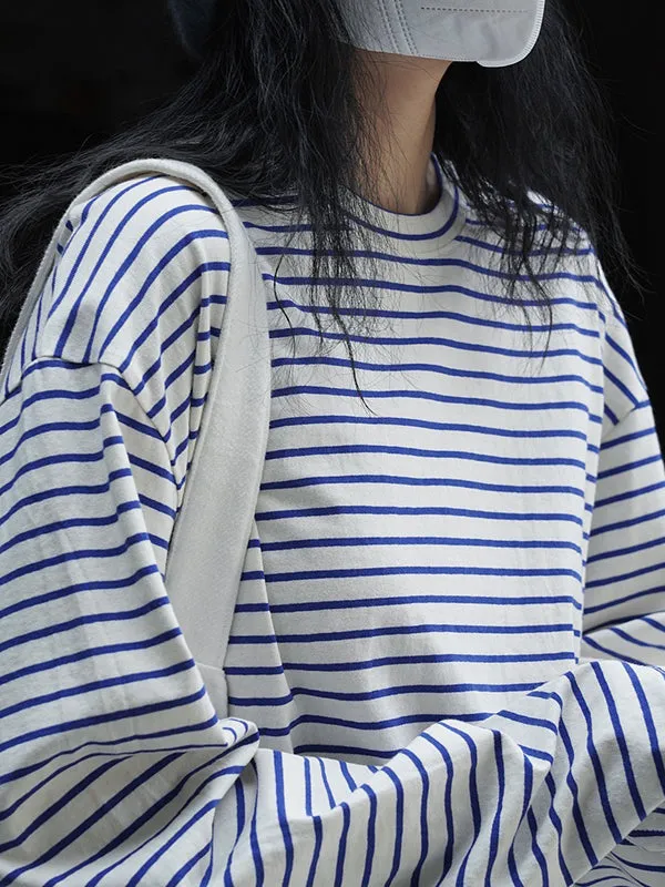 Striped Long Sleeves Round-neck T-Shirts Tops