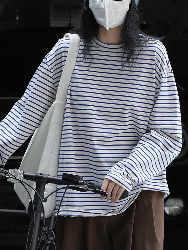 Striped Long Sleeves Round-neck T-Shirts Tops