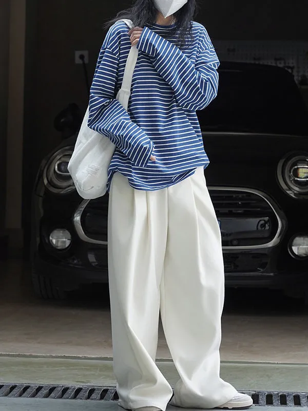 Striped Long Sleeves Round-neck T-Shirts Tops