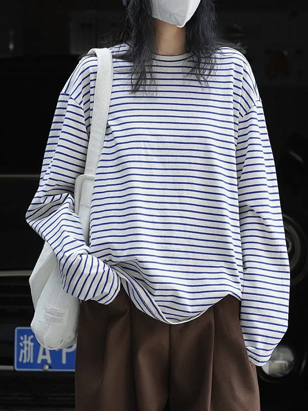 Striped Long Sleeves Round-neck T-Shirts Tops