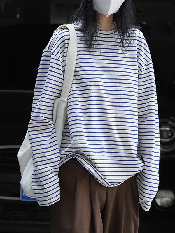 Striped Long Sleeves Round-neck T-Shirts Tops