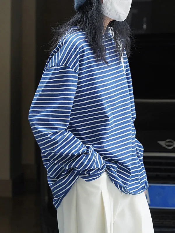 Striped Long Sleeves Round-neck T-Shirts Tops
