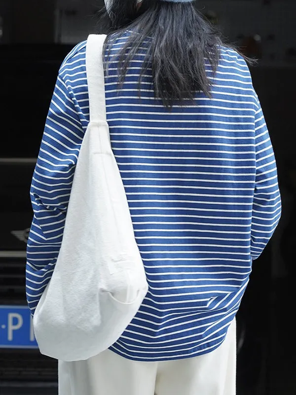 Striped Long Sleeves Round-neck T-Shirts Tops