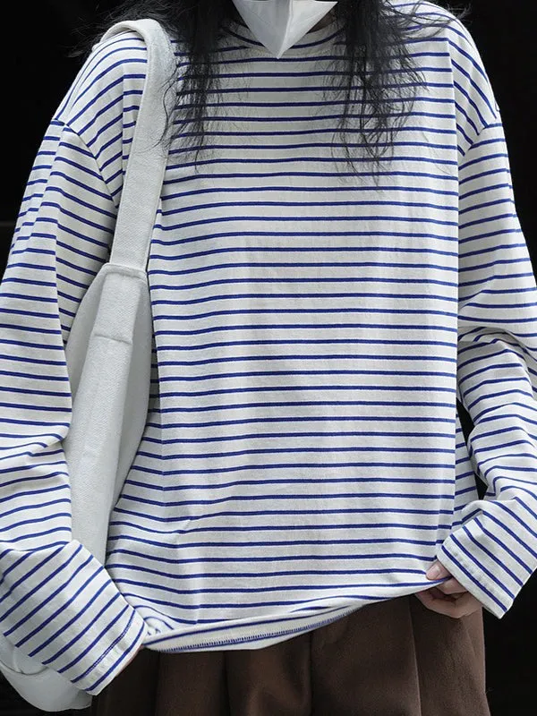 Striped Long Sleeves Round-neck T-Shirts Tops