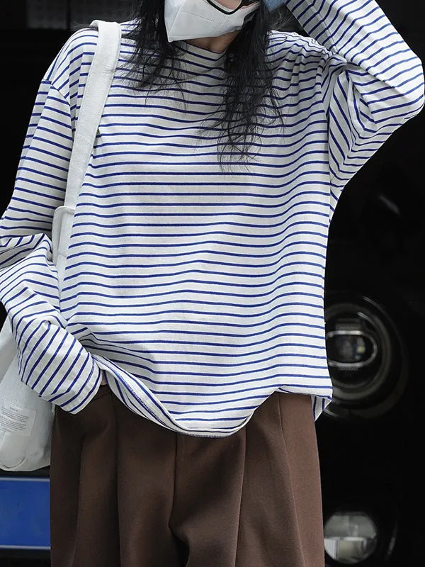 Striped Long Sleeves Round-neck T-Shirts Tops