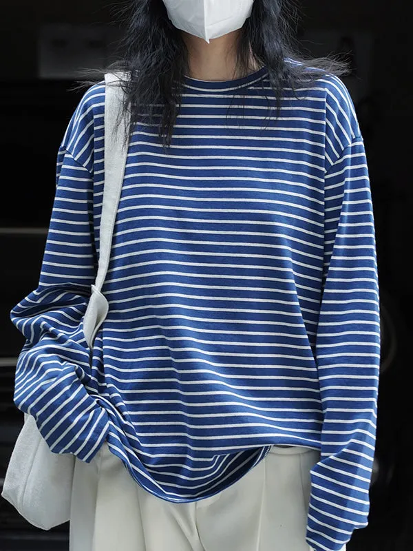 Striped Long Sleeves Round-neck T-Shirts Tops