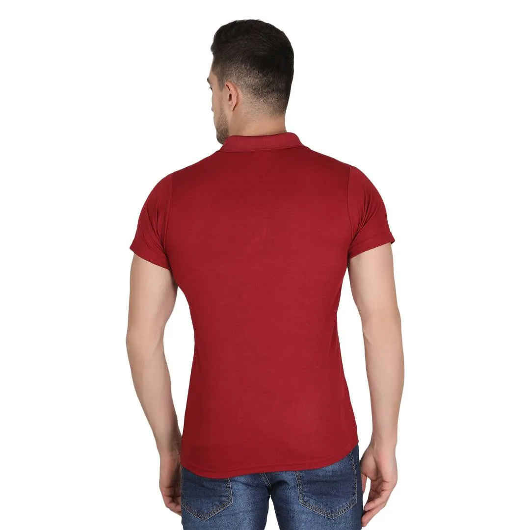 Stylish Polyester Maroon Solid Polo T-shirt For Men