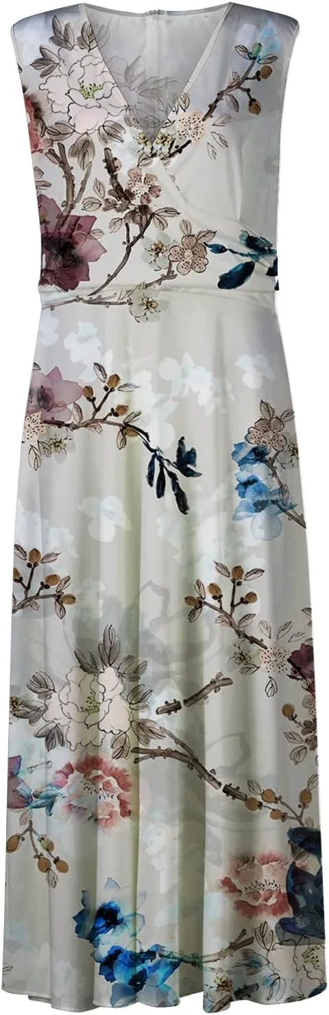 Summer Dresses for Women 2024 Deep V Neck Casual Cute Long Dress Elegant Floral Maxi Dresses Sexy Sleeveless Swing Dress
