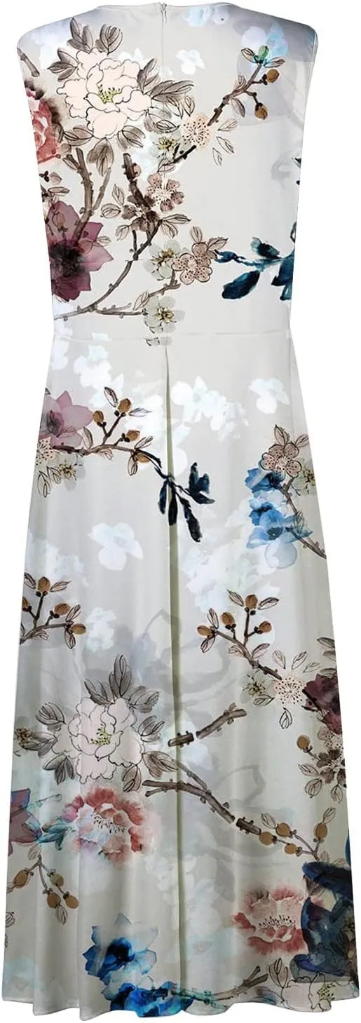 Summer Dresses for Women 2024 Deep V Neck Casual Cute Long Dress Elegant Floral Maxi Dresses Sexy Sleeveless Swing Dress