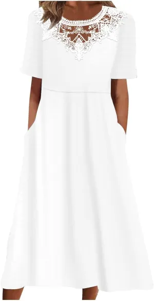 Sundresses for Women Casual Beach 2024 Summer Dress Casual Crewneck Tshirt Dresses Floral Short Sleeve Boho Dress