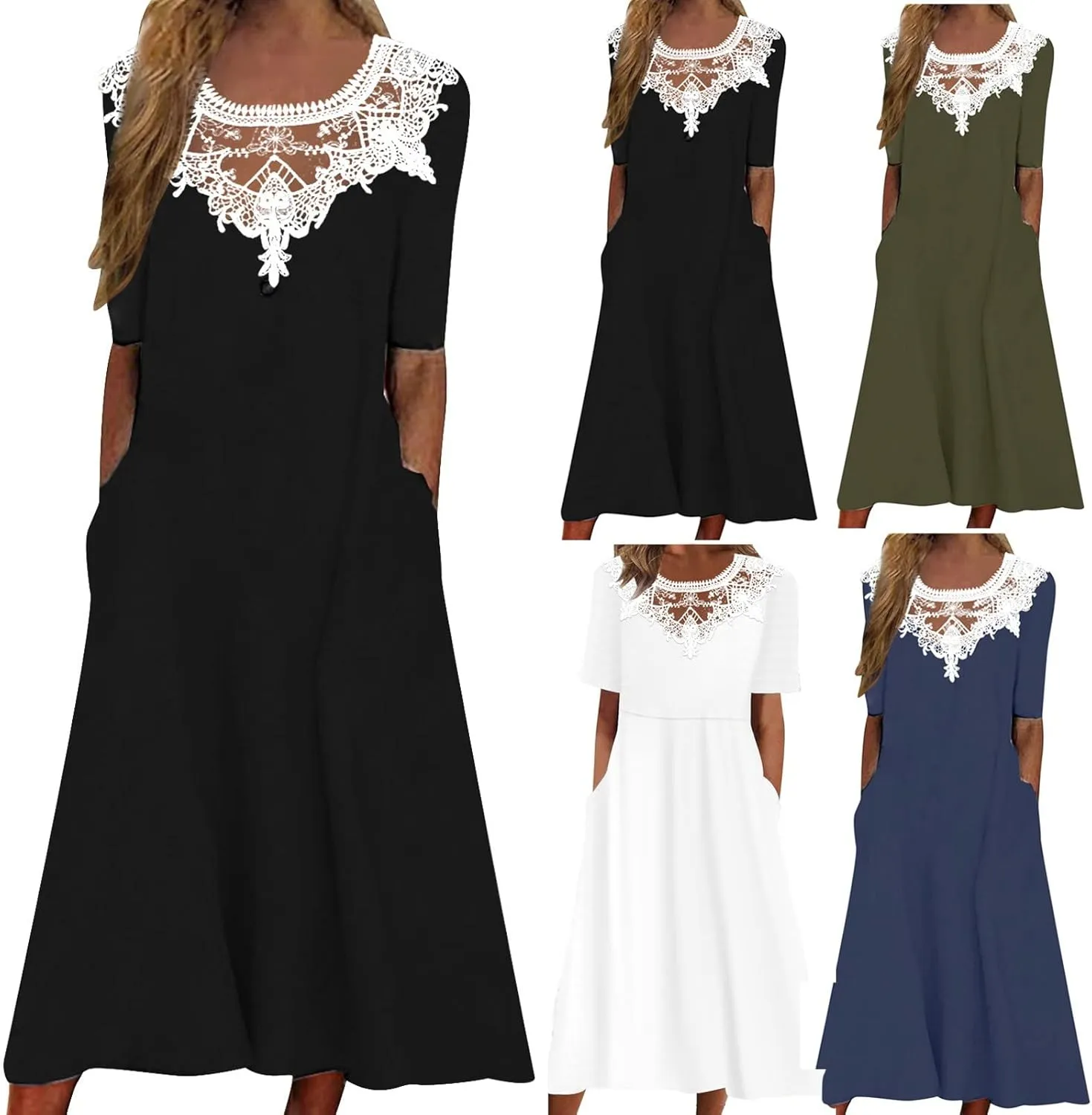 Sundresses for Women Casual Beach 2024 Summer Dress Casual Crewneck Tshirt Dresses Floral Short Sleeve Boho Dress