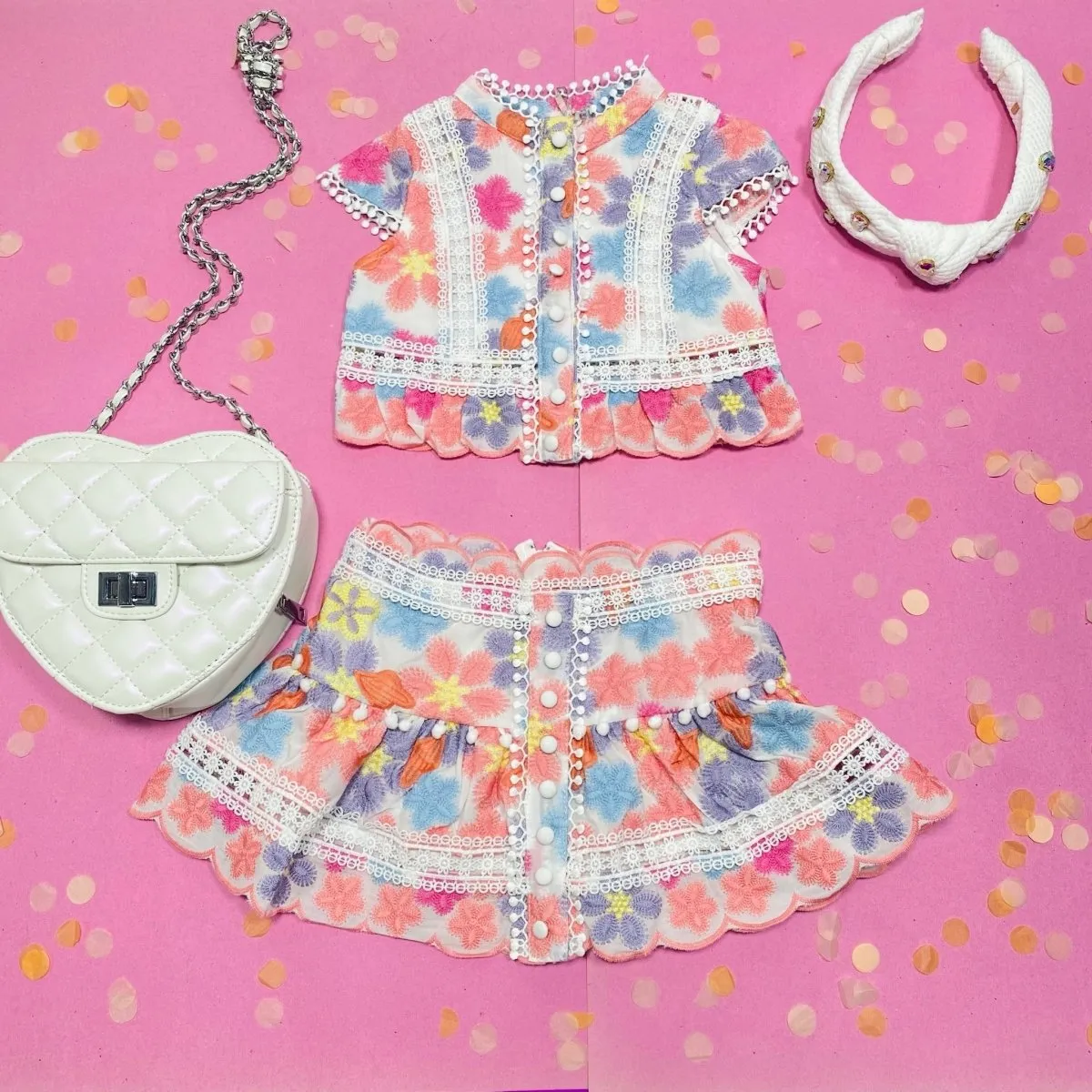 TALIA EMBROIDERED TOP AND SKIRT SET