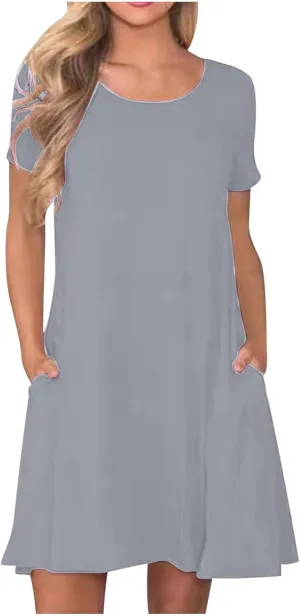 TARIENDY Mini Dresses for Women Summer Flowy Sundress 2025 Casual Beach Dress Short Sleeve Vacation Outfits with Pockets
