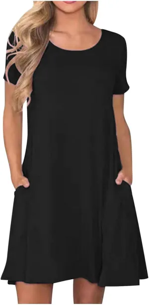 TARIENDY Mini Dresses for Women Summer Flowy Sundress 2025 Casual Beach Dress Short Sleeve Vacation Outfits with Pockets