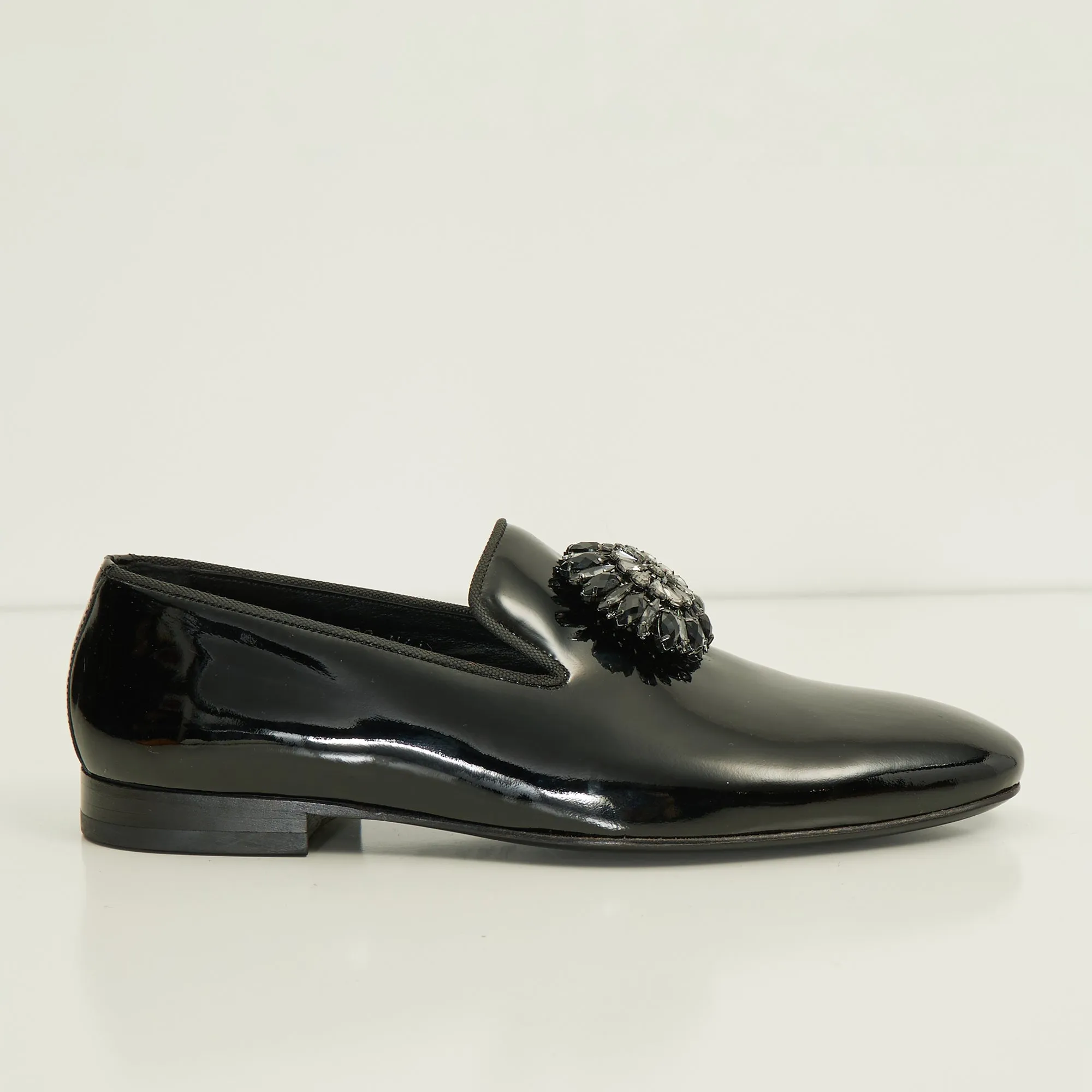 The Crystal Jewel Formal Leather Loafer - Black Patent