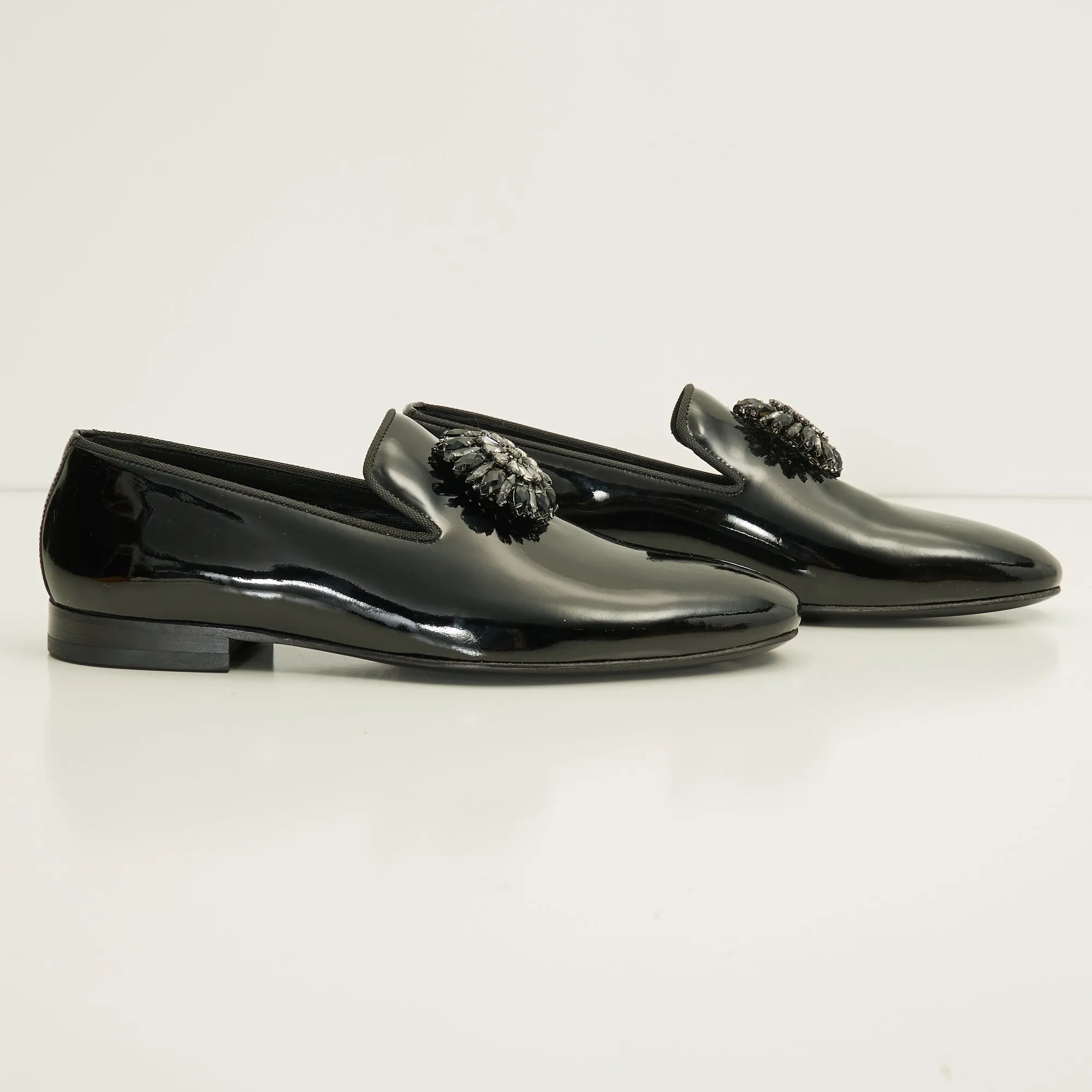 The Crystal Jewel Formal Leather Loafer - Black Patent