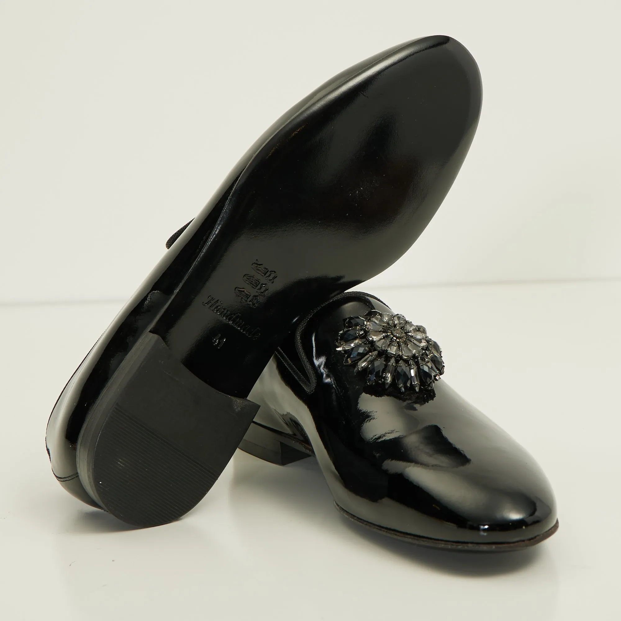 The Crystal Jewel Formal Leather Loafer - Black Patent