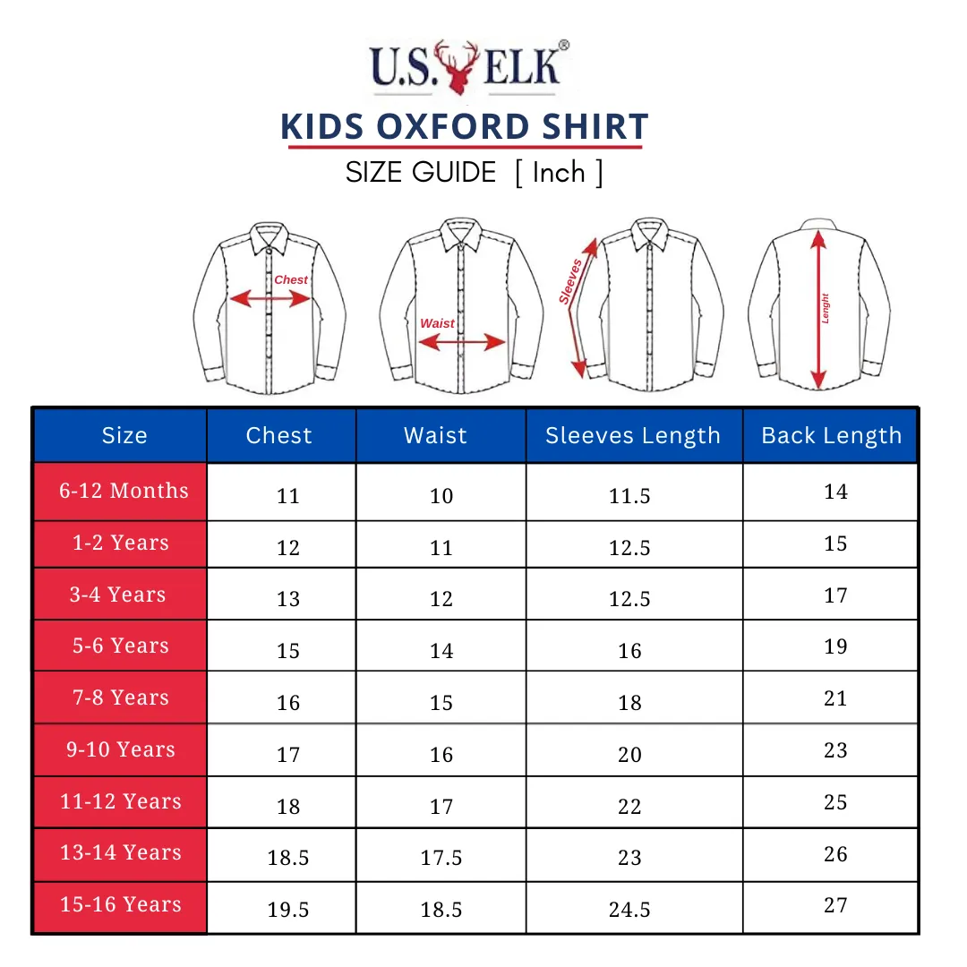 U.S. ELK Boys' and Men's Long Sleeve Button Down Dress Shirts-Oxford Red