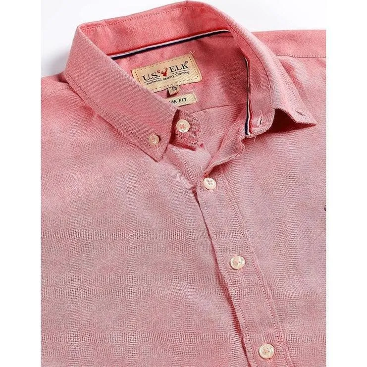 U.S. ELK Boys' and Men's Long Sleeve Button Down Dress Shirts-Oxford Red