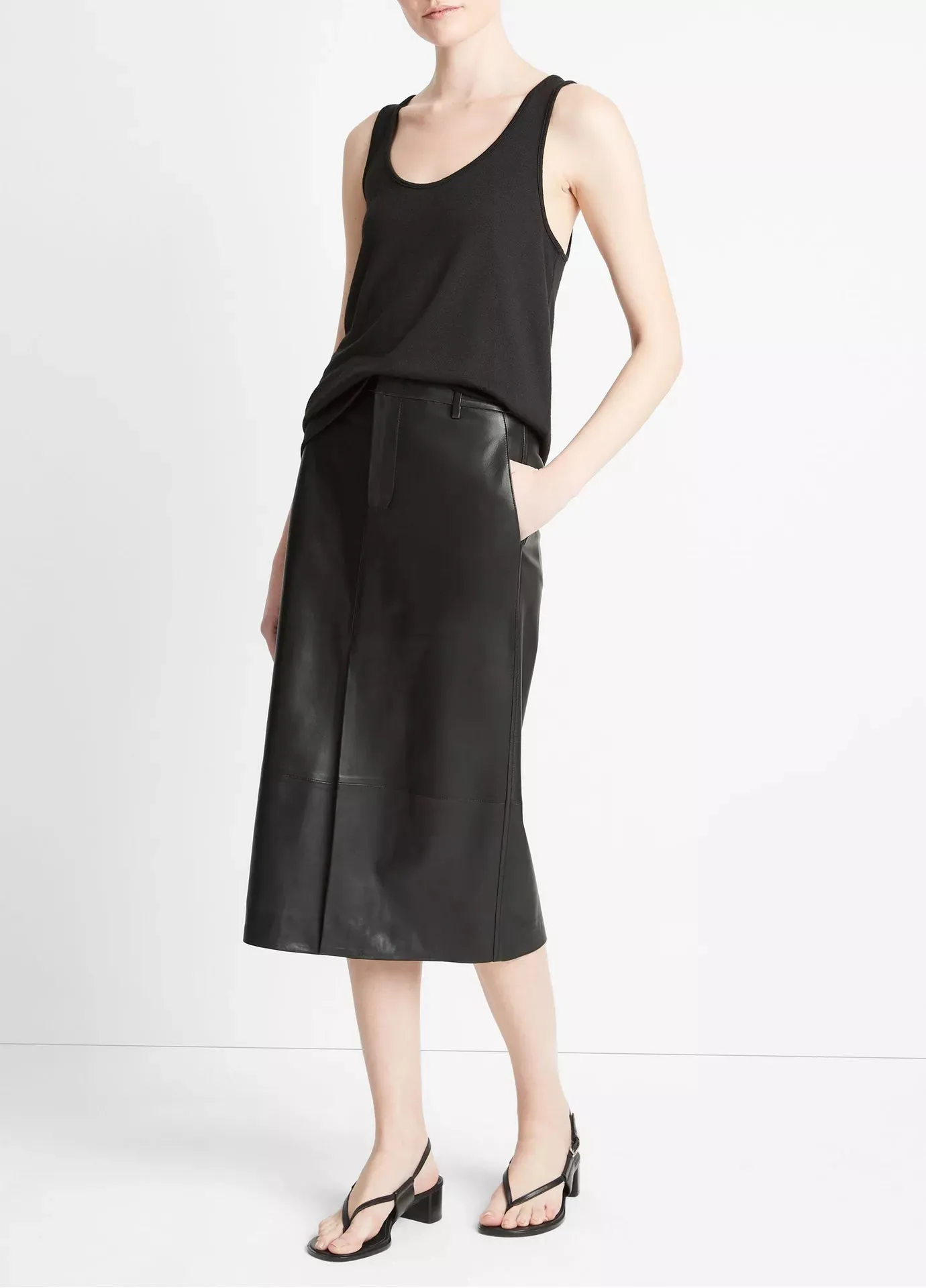VINCE LEATHER SKIRT WITH SPLIT BLACK