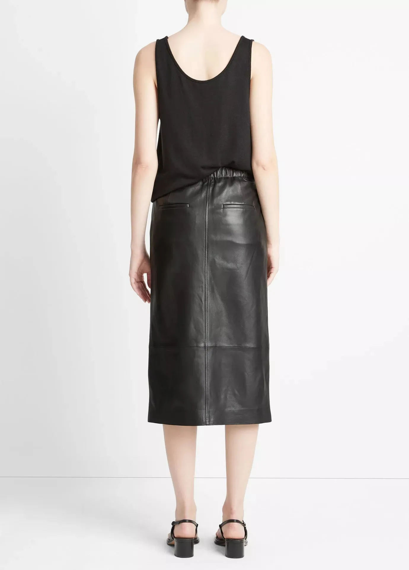 VINCE LEATHER SKIRT WITH SPLIT BLACK