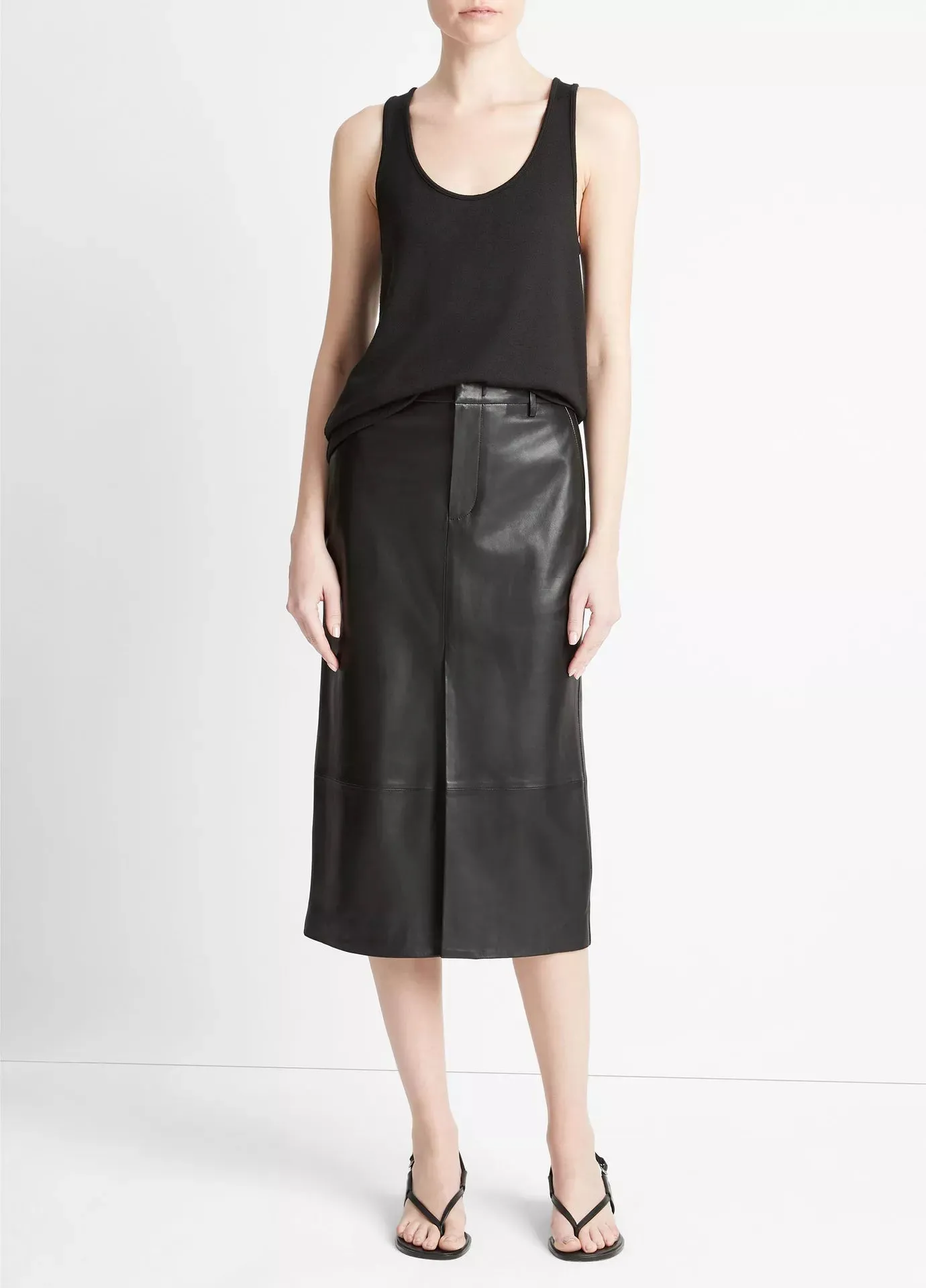 VINCE LEATHER SKIRT WITH SPLIT BLACK
