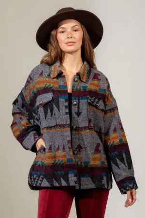 Western Sunset Black Mix Aztec Shacket (Size Small)
