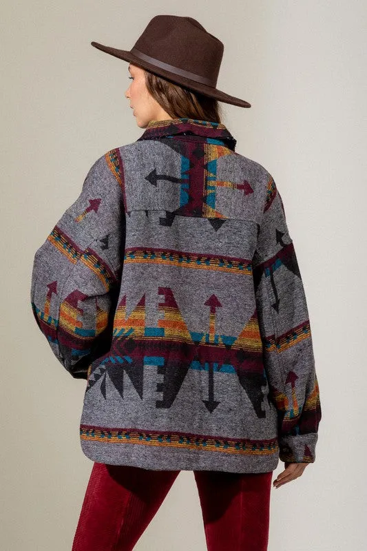 Western Sunset Black Mix Aztec Shacket (Size Small)