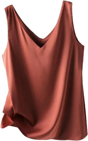 Women Casual Solid Satin Silk Vest Tops Summer V-Neck Thin Sleeveless Camisole Shirt