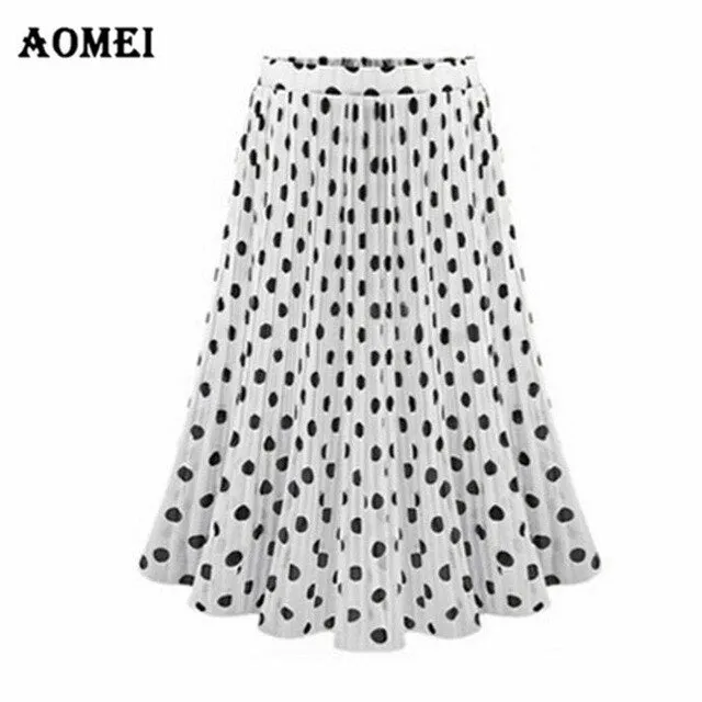 Women Polka Dot Skirt Chiffon High Waist A Line Midi Skirts Sweet Girls Classy Casual