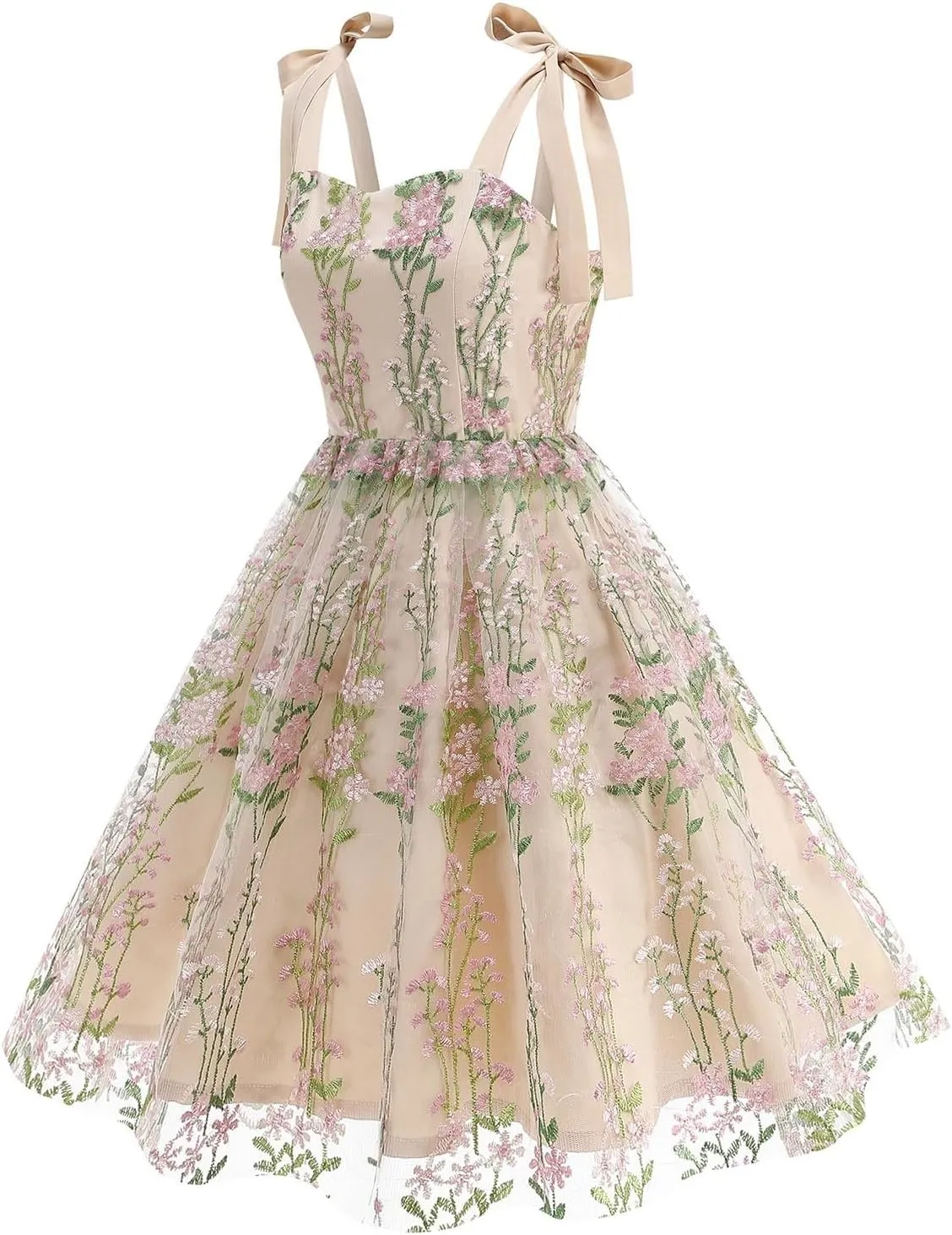 Women's Cocktail Dresses Vintage Style Fashion Embroidered Floral Swing Dress Sexy Sling Bandeau Tea Midi Dress